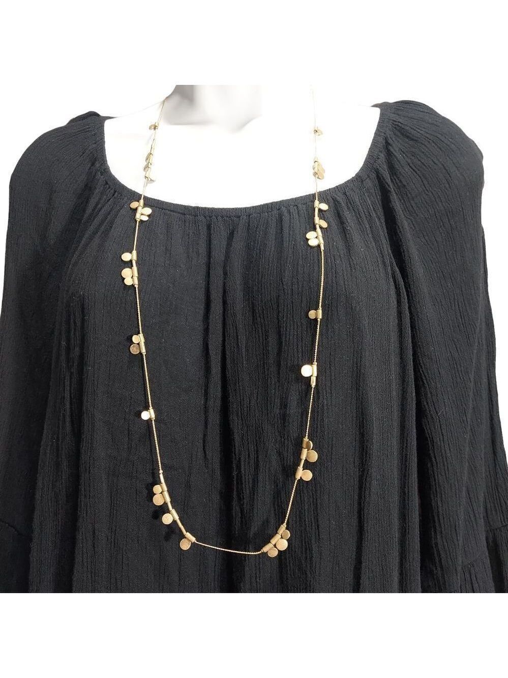 Gold Tone Flat Disk Necklace Long